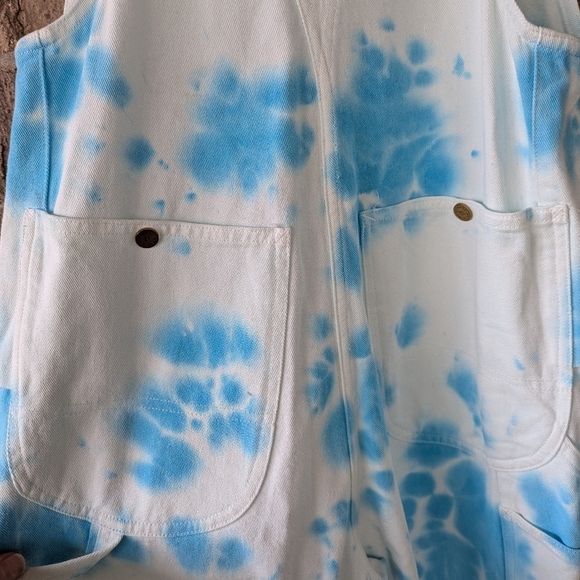 Flan Labs Aqua Blue White Tie Dye Overalls Size XS Forever Laughing at Nothing - Picture 7 of 9